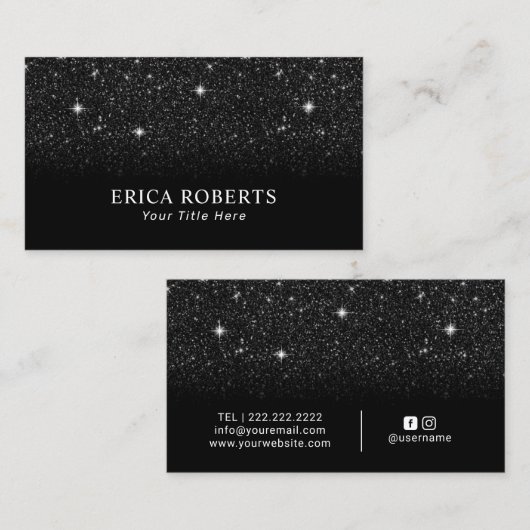 Carte De Visite Parties scintillant noire tendance Élégant minimal (Devant / Derrière)