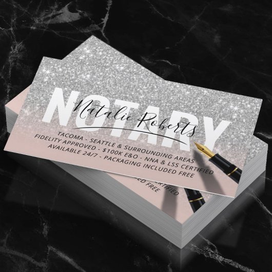 Carte De Visite Parties scintillant Notaire Public Mobile Argent S
