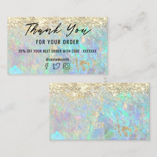 Carte De Visite parties scintillant opal arrière - plan merci (Devant / Derrière)