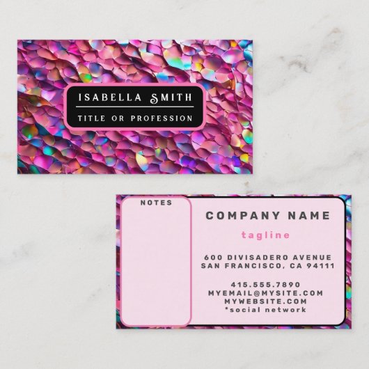 Carte De Visite Parties scintillant Opal Holographique Collection (Devant / Derrière)