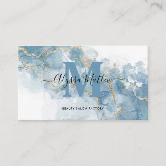 Carte De Visite Parties scintillant or bleu doux Nom du monogramme (Devant)