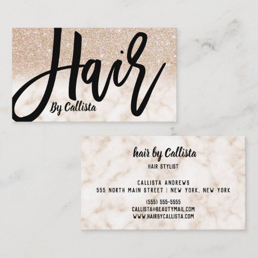 Carte De Visite Parties scintillant Or Chic Glamour Marbre Coiffeu (Devant / Derrière)