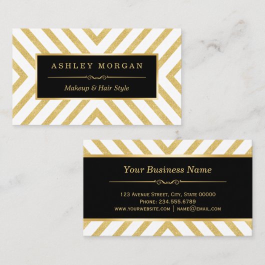 Carte De Visite Parties scintillant or élégant Black Modern Premiu (Devant / Derrière)