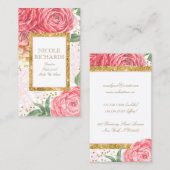 Carte De Visite Parties scintillant or et aquarelle Fleurs roses V (Devant / Derrière)