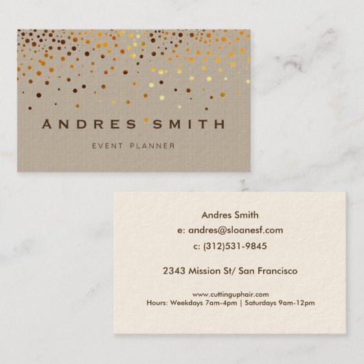 Carte De Visite Parties scintillant Or Faux Foil Confetti Noir (Devant / Derrière)