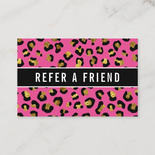Carte De Visite Parties scintillant or Fuchsia leopard Référence C (Devant)