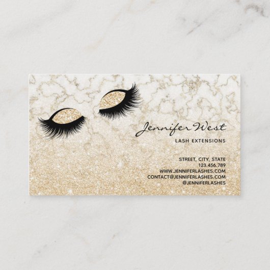 Carte De Visite Parties scintillant Or maquillage en marbre blanc (Dos)