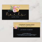 Carte De Visite Parties scintillant or Nails & Bouquet floral colo (Devant / Derrière)