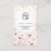 Carte De Visite Parties scintillant or pastel floral logo commande (Dos)