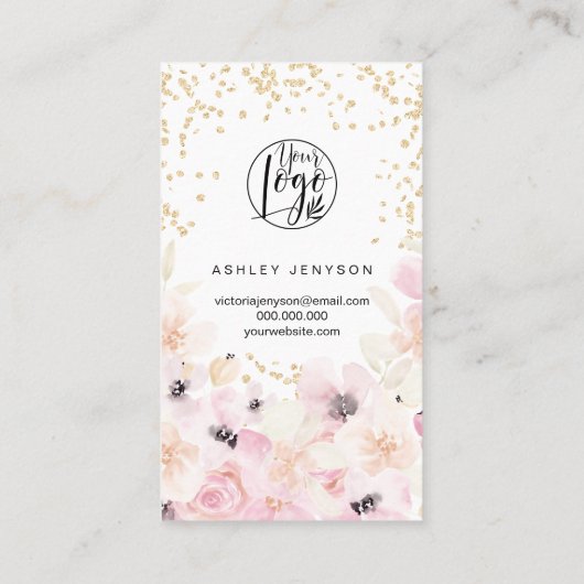 Carte De Visite Parties scintillant or pastel floral logo commande (Dos)