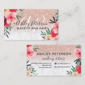 Carte De Visite parties scintillant or rose en marbre fleuri (Devant / Derrière)