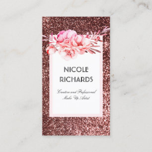 Carte De Visite Parties scintillant or rose et Fleurs aquarelles V