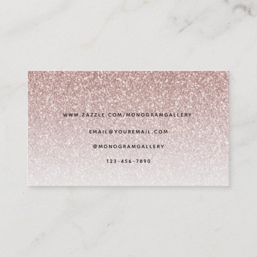 Carte De Visite Parties scintillant or Rose fille Luxe Glam Monogr (Dos)