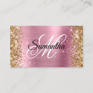 Carte De Visite Parties scintillant or rose huile Fancy Monogram