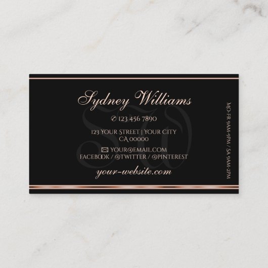 Carte De Visite Parties scintillant or Rose lumineux Monogramme no (Dos)