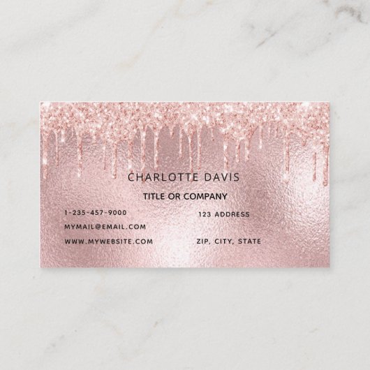 Carte De Visite parties scintillant or rose rose métallique monog (Dos)