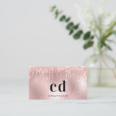 Carte De Visite parties scintillant or rose rose  métallique monog (Debout devant)