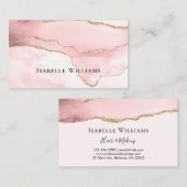 Carte De Visite Parties scintillant or simple en marbre rose clair (Devant / Derrière)