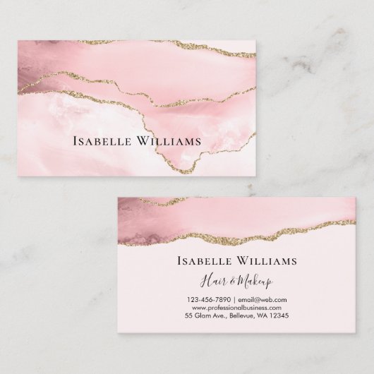 Carte De Visite Parties scintillant or simple en marbre rose clair (Devant / Derrière)