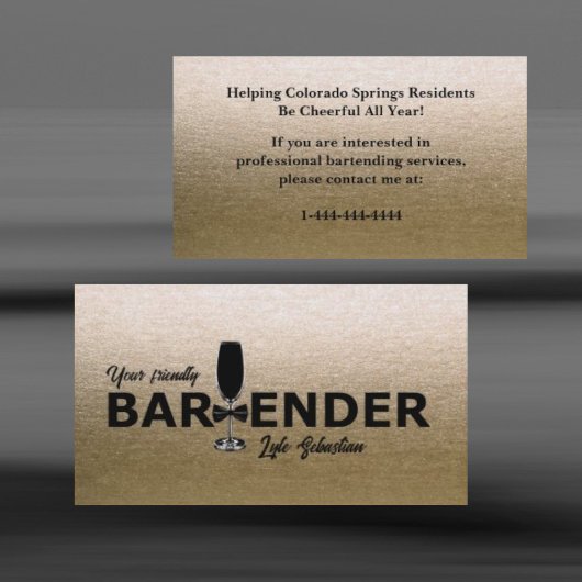 Carte De Visite Parties scintillant or unique Bowtie Bartender Car