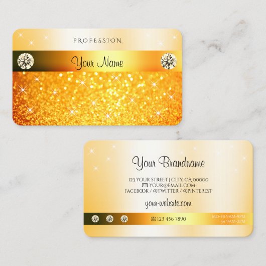 Carte De Visite Parties scintillant orange de luxe Étoiles et diam (Devant / Derrière)