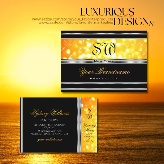 Carte De Visite Parties scintillant orange noire moderne Monogramm