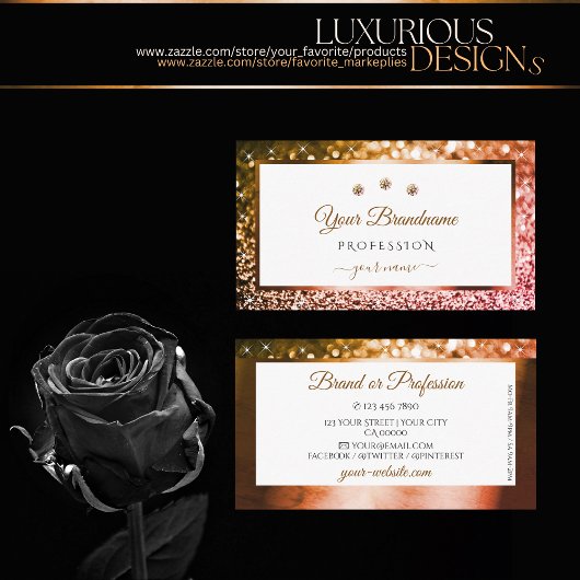 Carte De Visite Parties scintillant orange rose foncé Diamants bla