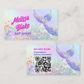 Carte De Visite parties scintillant pastel à queue de sirène (Devant / Derrière)