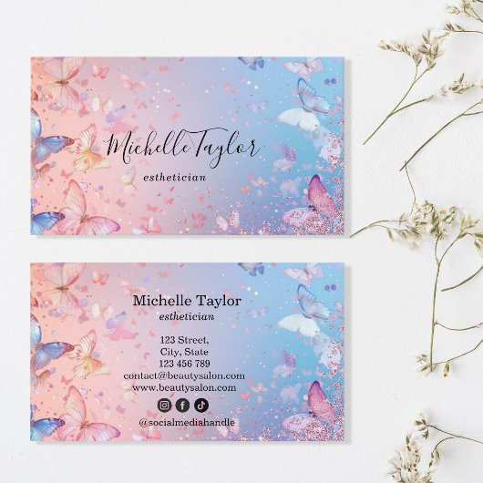 Carte De Visite Parties scintillant Pastel moderne Papillon Esthet
