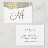 Carte De Visite Parties scintillant Platine Or Monogramme maquilla (Devant / Derrière)