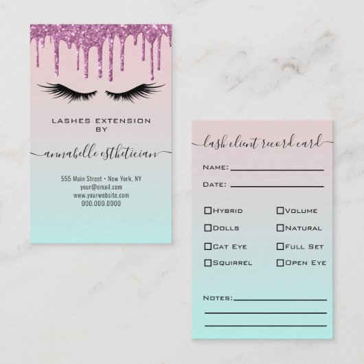 Carte De Visite Parties scintillant Purple Eyelash Extension Clien (Devant / Derrière)