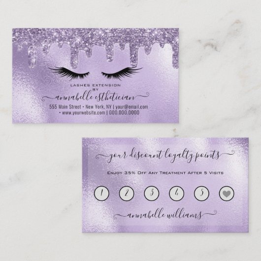 Carte De Visite Parties scintillant Purple Eyelash Extension Fidél (Devant / Derrière)