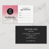 Carte De Visite Parties scintillant rose blanc Marbre Cursive Ajou (Devant / Derrière)