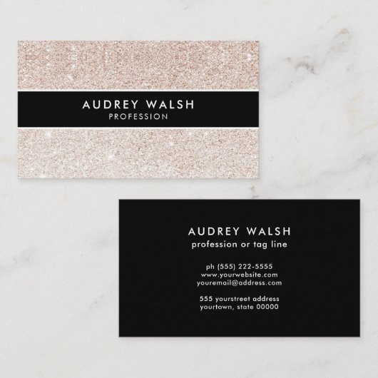 Carte De Visite Parties scintillant rose champagne élégante à rayu (Devant / Derrière)