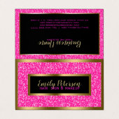 Carte De Visite Parties scintillant Rose Chaud Et Cadre Or (Extérieur déplié)