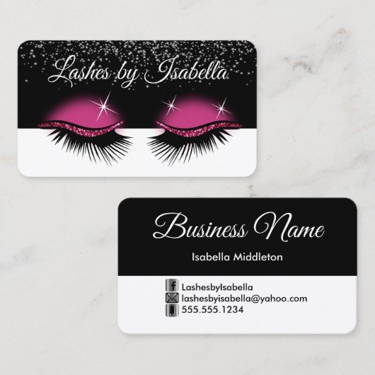 Carte De Visite Parties scintillant rose chaud - Eyelashes (Devant / Derrière)