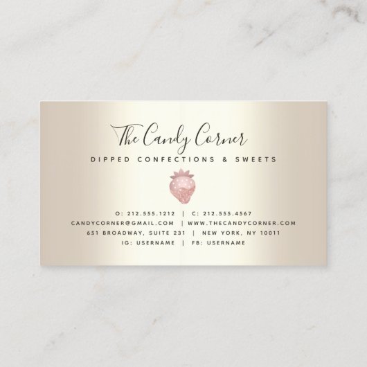 Carte De Visite Parties scintillant rose Chocolat Fraise Confectio (Dos)
