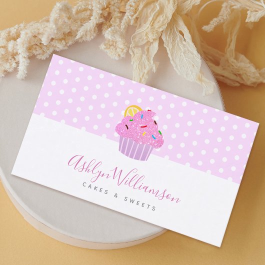 Carte De Visite Parties scintillant rose Cupcake Boulangerie Pâtis