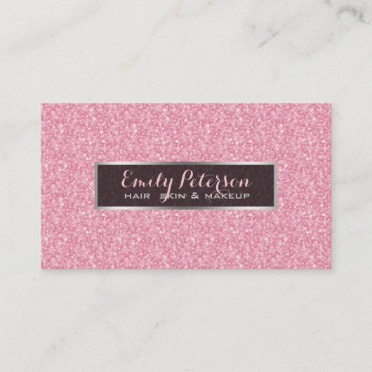 Carte De Visite Parties scintillant Rose Et Argent Noir (Devant)