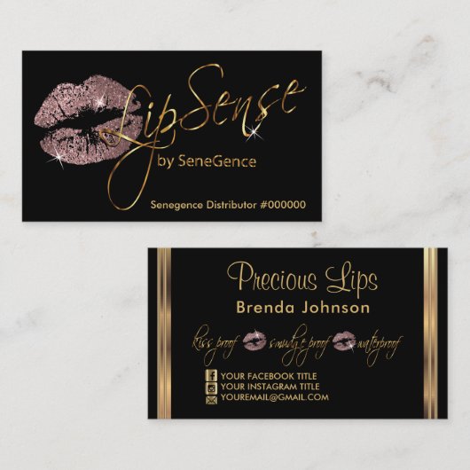 Carte De Visite Parties scintillant rose et lèvres d'or (Devant / Derrière)