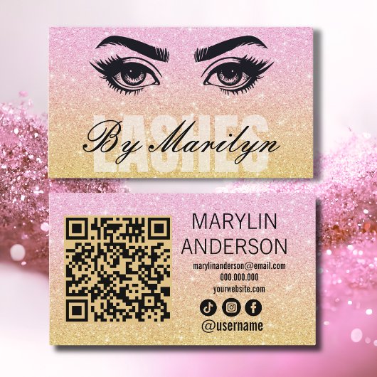 Carte De Visite Parties scintillant rose et or Ombre Lash QR Code