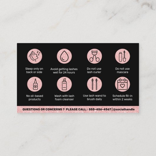 Carte De Visite Parties scintillant Rose Eyelash Extensions Lash A (Dos)