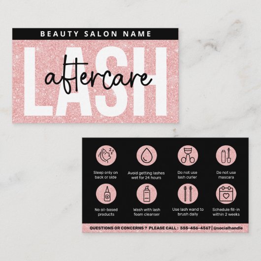 Carte De Visite Parties scintillant Rose Eyelash Extensions Lash A (Devant / Derrière)