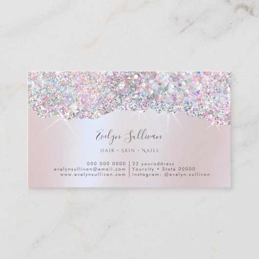 Carte de visite Parties scintillant rose Faux Irid (Dos)