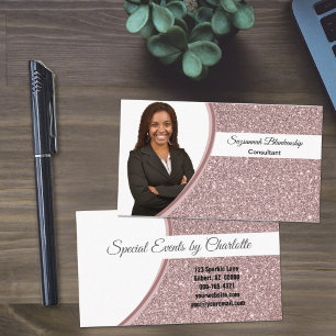 Carte De Visite Parties scintillant Rose Faux Personnalisé Photo P