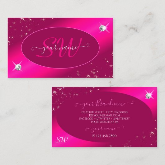 Carte De Visite Parties scintillant rose Fille Étoiles Diamants In (Devant / Derrière)