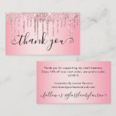 Carte De Visite Parties scintillant rose fille tendance Merci  (Devant / Derrière)