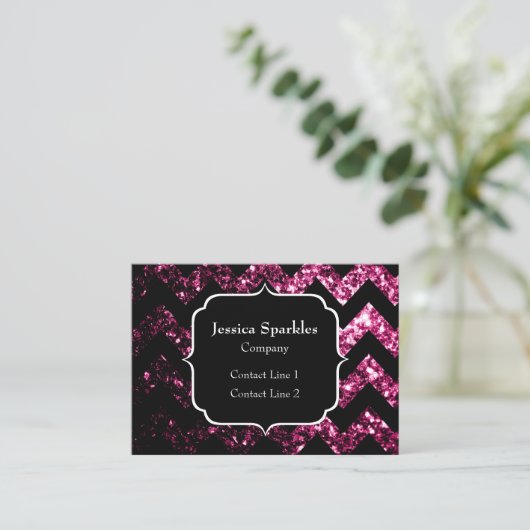 Carte De Visite Parties scintillant rose foncé scintille noir Chev (Debout devant)