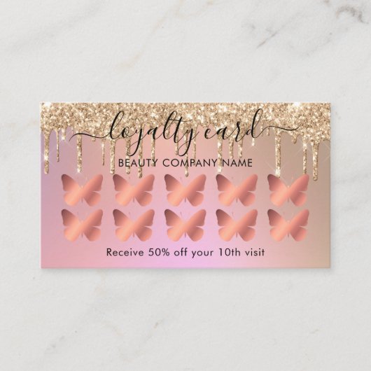 Carte De Visite Parties scintillant rose Gold Butterfly Loyalty Ca (Devant)