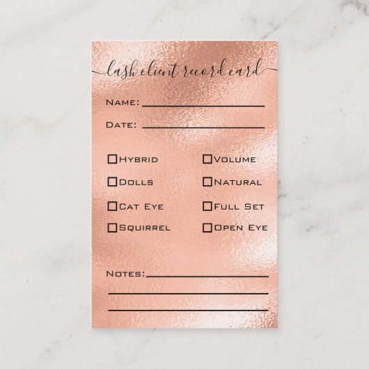 Carte De Visite Parties scintillant Rose Gold Eyelash Extension Cl (Dos)